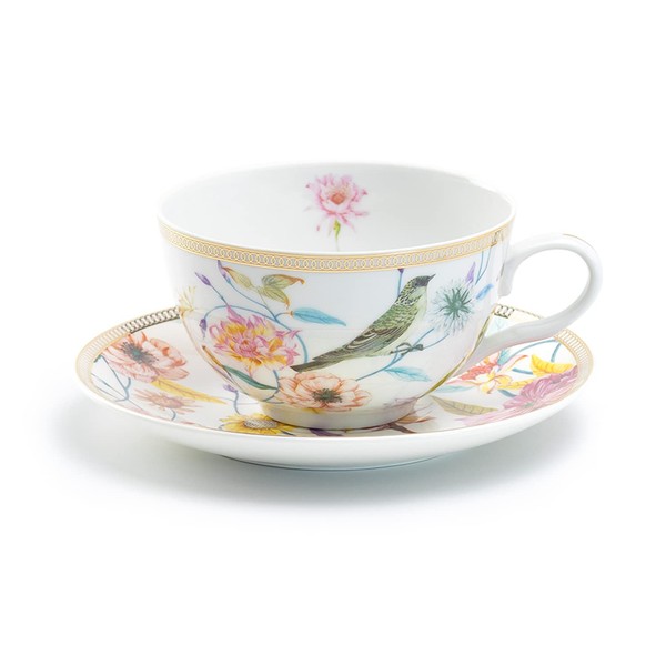 Grace Teaware Spring Flowers with Bird Fine Porcelain Latte Cup