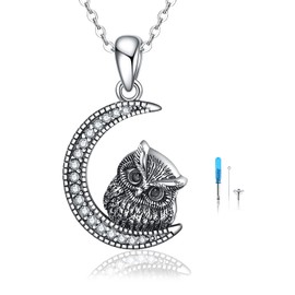 JERWLI Owl Urn Necklaces for Ashes Sterling Silver Crescent Moon Keepsake Cremation Jewellery Memorial Gifts for Women, Sterling Silver