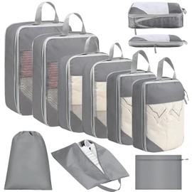 Vautvis Koffer Organizer Set, 9 Packing Cubes Compression, Packwürfel Compression, Reise Organizer Set, Kofferorganizer, Travel Organizer Essentials Reise Camping Zubehör & Wander Ausrüstung