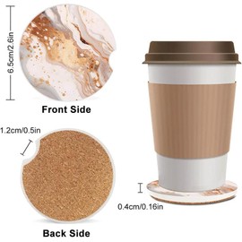 Ceramic Cup Holders Car Coasters for Women/Men,Fashion Absorbent Drink Cup Car Holder Coasters with A Finger Notch 2.56" Pack of 2,Gray Gold Marble