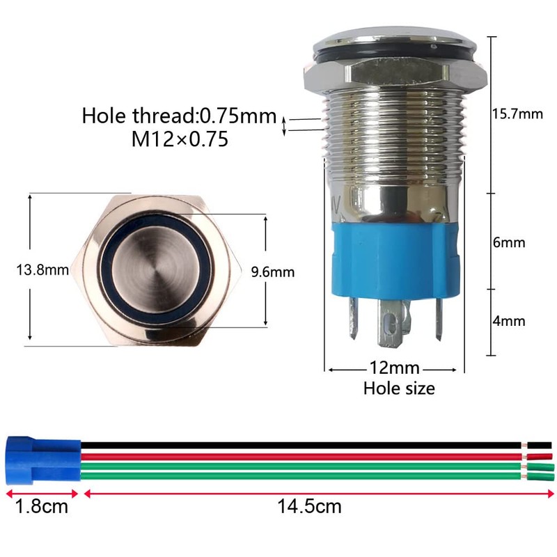 Gebildet 2pcs 0.47 Inch/12mm Stainless Steel Momentary Push Button Switch