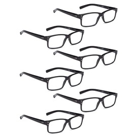 LUR READING GLASSES 6 Pack Spring Hinge Comfort Plastic Readers (Black)