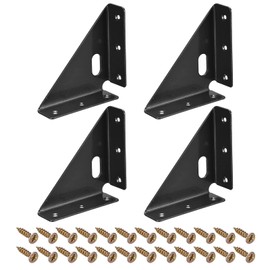sourcing map 4Pcs Angle Corner Brackets 86mm x 86mm, Cold Rolled Steel Braces Joining Support with Screws for Desk Bed Edge (Black)