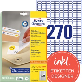 AVERY Zweckform L4730REV-25 Universal Etiketten (6.750 plus 1.350 Klebeetiketten extra, 17,8x10mm auf A4, wieder rückstandsfrei ablösbar/abziehbar, bedruckbar, selbstklebende Aufkleber) 30 Blatt, weiß