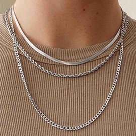 Flat Herringbone Necklace Silver Layered Gold Necklace Choker Snake Chain Necklace Curb Chain Simple Necklace Twist Rope Thick Necklace Minimalist Necklace Link Cuban Chain Necklace Jewelry for Women