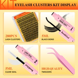 Cluster-Lashes Kit D Curl, Glowvane Eyelashes Individual Kit 10-18mm, Cluster Lashes with Lash Bond and Seal and Tweezers, Reusable Eyelash Clusters Easy to Use and Remove(40D)