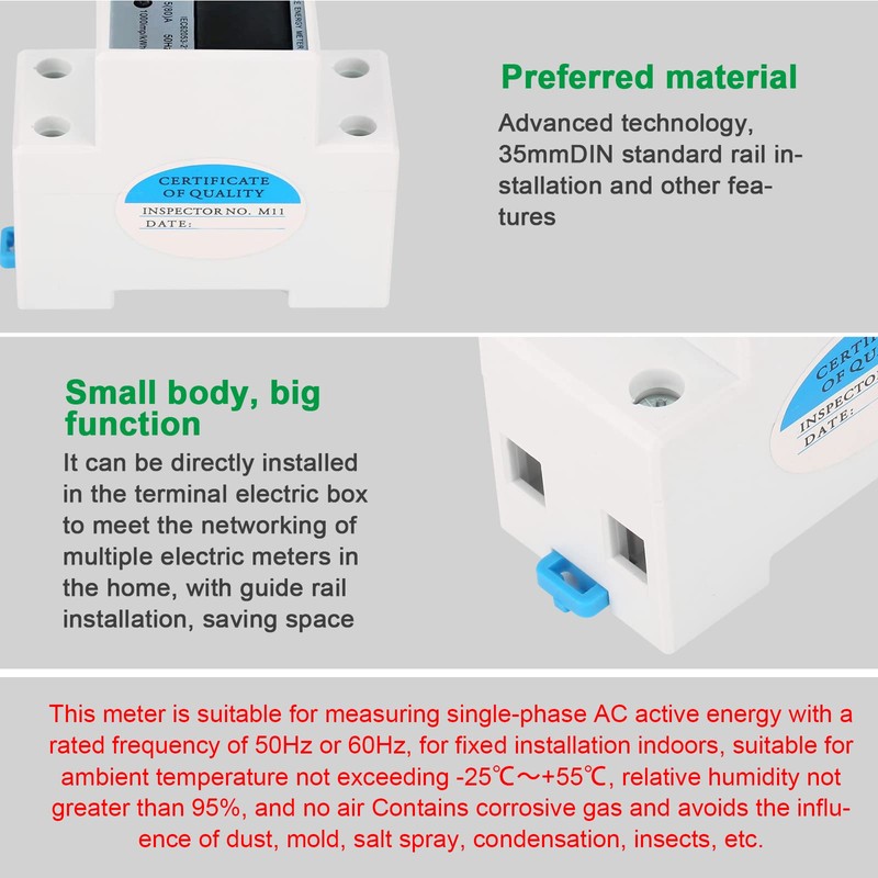 DEWIN Electricity Meter, DIN Rail, Digital Electricity Meter, 1 Phase