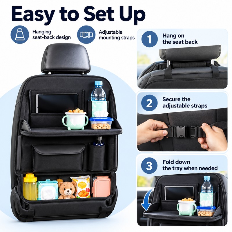 Car Seat Back Organizer for Rear Passenger Storage – Multi-Pocket