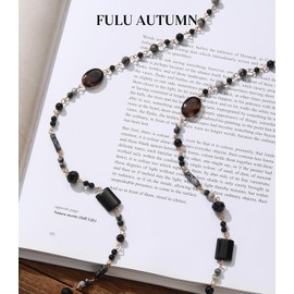 FULU AUTUMN Beaded Long Necklaces for Women Dainty Natural Stone Bead Long Necklace Birthday Gifts for Women Boho Costume Jewelry, Stone, No Gemstone