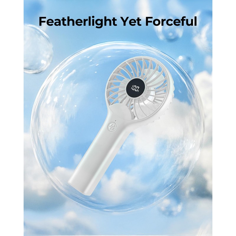 Portable Handheld Fan, 2000mah Rechargeable Battery, 5 Speed Wind, Led