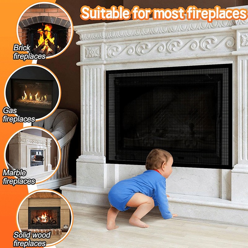 Fireplace Screen PVC Spark Guard Cover Safe Mesh Gate Dustproof