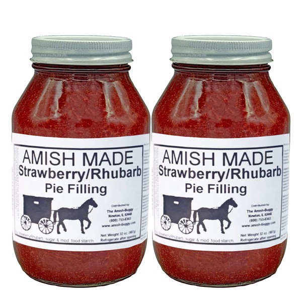 Amish Pie Filling Strawberry/Rhubarb and Topping - TWO 32 Oz Jars