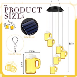 Wonderjune Beer Mug Solar Wind Chimes Tropical Beach Theme Outdoor Decorations Beer Cup Lights Mobile Wind Chime LED Lights for Summer Garden Patio Yard Porch Tropical Party Bar Gifts
