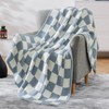 WRENSONGE Checkered Throw Blanket, Grey Blue Soft Cozy Fluffy Warm
