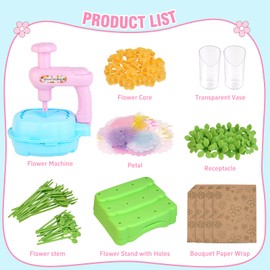 ADOUNOTES DIY Flower Bouquet Craft Kit, Reusable Fabric Flower Toys, Build Your Own Bouquet, Arts & Crafts for Girls Ages 4 5 6 7 8, Educational Preschool Activity, Birthday Gift for Toddlers