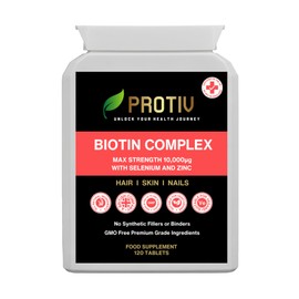 Biotin 10000µg Supplement - 120 High Strength 10000 mcg Vitamin B7 Tablets for Hair Skin and Nail Support - UK Manufactured to GMP Standards - 4 Month Supply