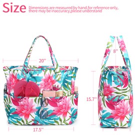 LEDAOU Large Beach Bag with Zip Women's Waterproof Shoulder Bag Tote Bag Shopper Sandproof with Zip Pool Fitness Travel Bag Family, lotus, Contemporary