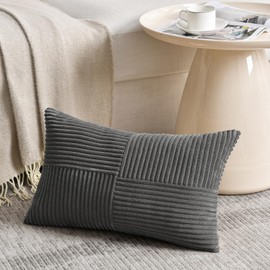 FDTERN Set of 2 Dark Grey Corduroy Cushion Covers, 40 x 60 cm, Soft Modern Decorative Cushion Covers, Sofa Cushion, Boho Decoration for Sofa, Bedroom, Living Room, Balcony