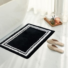Tititex Luxury Black White Frame Line Bathroom Rug, 20x32 inch Extra Soft and Absorbent Microfiber Bath Rugs, Non-Slip Plush Shaggy Bath Carpet, Bath Mats for Bathroom Floor, Tub and Shower