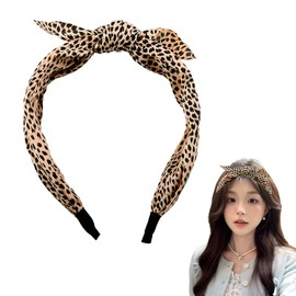 Tofwaol Fashion Leopard Headband Bow Knotted Headband for Women Leopard Print Hairband Christmas Hair Accessories for Girls Christmas Headband Party Costume Leopard Head Band Wide Headband