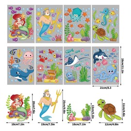 CCINEE 214PCS Ocean Themed Window Cling Stickers,Mermaid Sea Life Fish Window Decals for Kids Party Bathroom Decoration