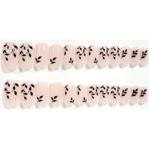 Formal Floral Glossy Medium Square Press-On Nails - 24 Pieces