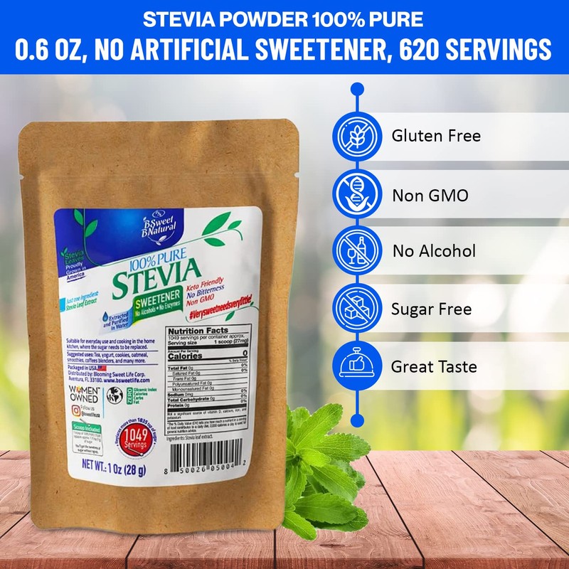 100% Pure Stevia Powder Extract Leaf 1 Oz, No Artificial