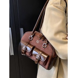 LALOOVEA Women's Tote Bag, Suede Shoulder Bag, Large Capacity, Handbag, Synthetic Leather, Popular, Work or School, Lightweight, Two-Way Zipper Closure, suede-lacquer