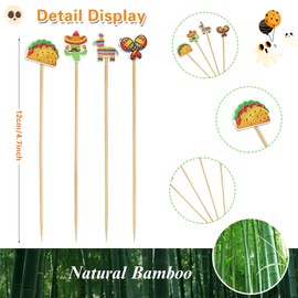100 pcs Fiesta Cupcake Toppers Mexican Cocktail Toothpick cocktail picks Cactus Hat Bamboo Food Appetizer Sticks for Cinco De Mayo Carnival Festival Holiday Supplies