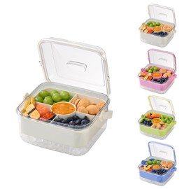 Divided Chilled Serving Tray for Parties,Ice Chilled Party Platter,Ice Serving Bowl with Lid and Handle,Charcuterie Serving Board,Cold Dish Dip for Fruit Seafood Vegetable Shrimp Cocktail Appetizer...