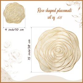 Sieral Round Pressed Vinyl Placemats Rose Gold Placemat Set Metallic Place Mat Coaster Including and Coasters Slip Resistant Table Mats for Dining Kitchen Decor (96 Pcs), 15 x inches/ 38 cm
