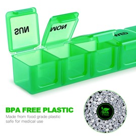 Pill Organizer XL Extra Large Weekly and Daily Pill Cases for Pills/Vitamin/Fish Oil/Supplements (Green)