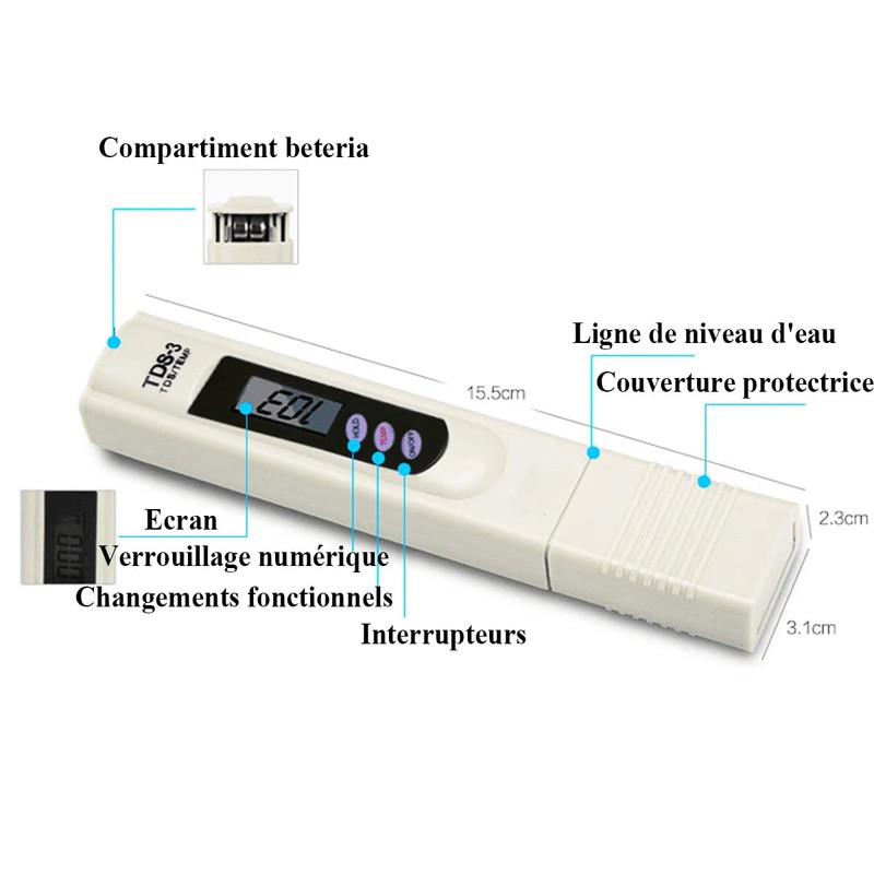Treki TDS-3 Water Quality LCD Digital Temperature Meter PPM Water