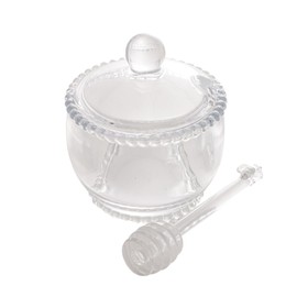 WOLFF - Pearl Crystal Beaded Sugar Bowl with Lid and Spoon - Sugar Holder, Dish for Candy Dispenser, Jelly Jar (Clear, Honey Pot)