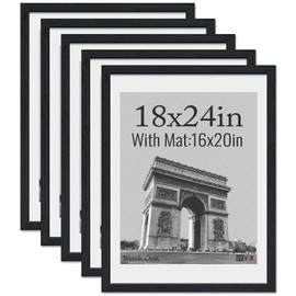 VCK 18x24 Poster Frame 5 Pack, Natural Wood Grain Black Oak, Display 16x20 Picture with Mat or 18x24 without Mat, Wall Hanging