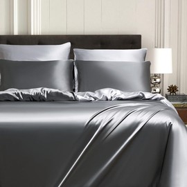 Luofanfei Satin Bettwäsche 135x200 Grau Hellgrau Glanzsatin Seide Kühlende Wendebettwäsche Sommer Glänzend Glatt Glanzs Uni Muster Luxus Bettbezug 135 200 Einzelbett mit Reissverschluss