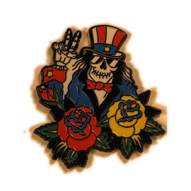 Grateful Uncle Sam Roses Peace Fingers LAPEL HAT PIN Brooch Hippy Alloy Enamel Psychedelic LSD Funny Trippy quality durable strong post pinbacks new unopened in original bag novelty fun shakedown street lot pin grateful deadhead cartoons silly