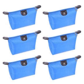 TOPTIE 6 Pack Candy Colorful Foldable Cosmetic Bag Waterproof Makeup Bag Handbag Purse Travel Storage Bag for Women, 7" x 5 1/8"-Royal Blue