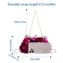 MilyaDE Women's Clutch Flowers Elegant Bridal Bag Wedding Party Dress Bag Evening Bag Handbag with Chain Kiss Lock, D-sequins magenta