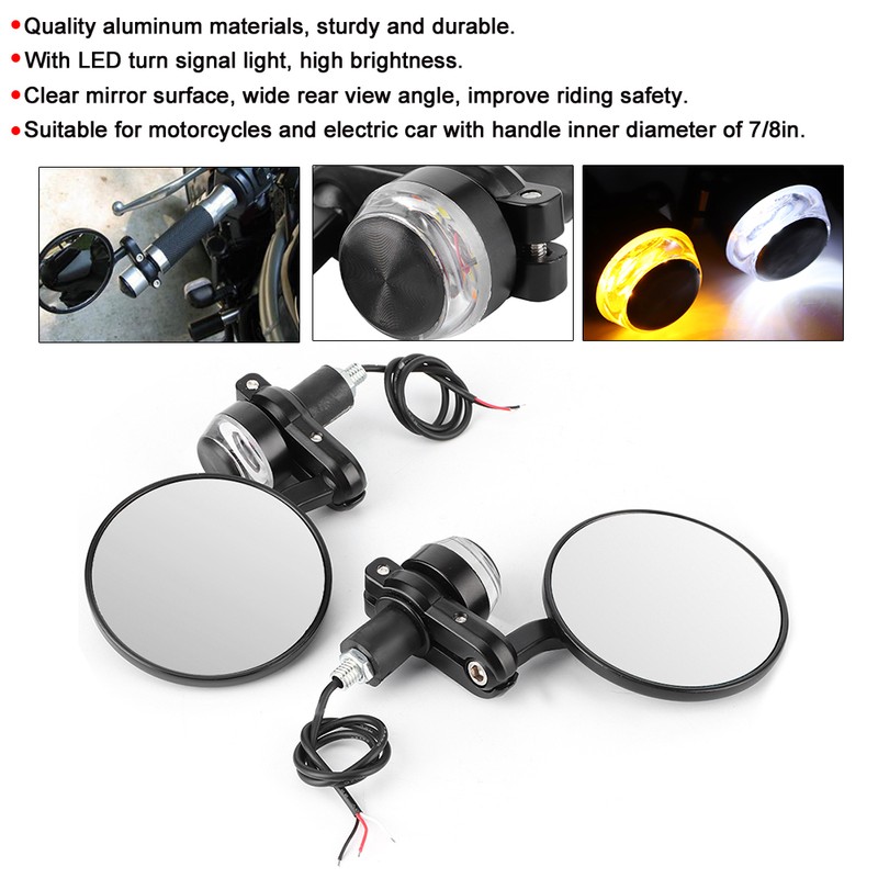 2pcs 7/8in Handlebar Rearview Mirrors with LED Turn Signal Amber