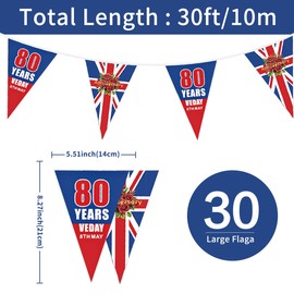 VE Day 80th Anniversary Flag Bunting, 10M 30PCS VE Day Bunting 2025, for Remembrance Day Garden Street Party Decorations