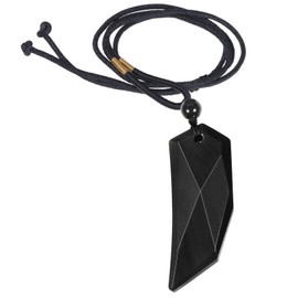 Nupuyai Wolf Tooth Gemstone Necklace Men's Sharpener Amulet Adjustable Chain with Pendant for Women, Stone Nylon, Obsidian