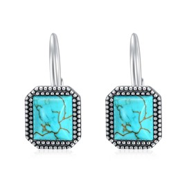 Genuine Turquoise Earrings 925 Sterling Silver Vintage 11mm Square Cut Green Turquoise Leverback Earrings for Women