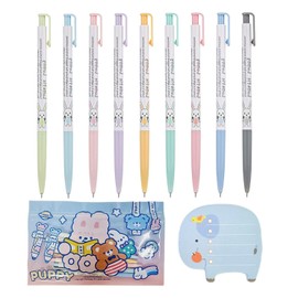 JOKUNA Xeno 0.38mm Extra Fine Point Retractable Ballpoint Pens 9 Color Set - Slim Colored Pens for Journaling, Bible Study and Planners, Includes Cute Sticky Notes in Pouch (Made in Korea)
