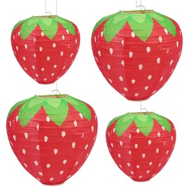 Strawberry Paper Lanterns, Chandelier in Strawberry Shape, Decorative Paper Lanterns in Fruit Shape, Suitable for Birthdays, Wedding Parties, Garden Decorations, Nursery Classroom (4 Pieces)