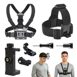 Cell Phone Stand, Chest Harness, Head Mount, Set of 2, Rotating, Bracket, Adjustable Angle, Supports Portrait and Horizontal Shooting, Accessories for Photography, Stabilizing Selfies, Vlog Photography, Mountain Climbing, Travel, Outdoors, Bicycles, Back