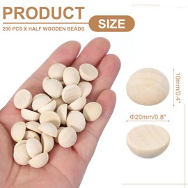 sourcing map 200 Pcs Half Wooden Beads, 0.8 Inch(20mm) Unfinished Natural Split Wood Balls, Wooden Half Sphere for Paint DIY Crafts Art Projects Party Decoration, Wood Color