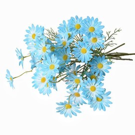 15 Bundles Artificial Daisy Flowers 21" High Small Daisy Artificial flower Outdoor Silk Flowers Fake Wildflowers Faux Greenery Shrubs Plants withfor Wedding Decoration Home Decoration (Wky Blue)