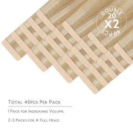 WENNALIFE Tape in Hair Extensions Human Hair, 40pcs 100g 20 inch Dirty Blonde Highlighted Bleach Blonde Hair Extensions Real Human Hair Straight Tape in Extensions Invisible Human Hair Extensions