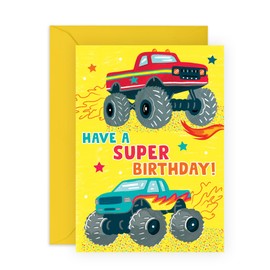 Central 23 Birthday Greeting Card - 'SUPER MONSTER TRUCKS' - Perfect for Revving Up the Fun on Any Birthday Occasion - Ideal for Kids, Boys, Girls, and Boys Truck Lovers - Comes with Stickers